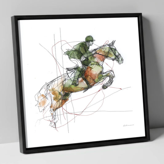 Dynamic Bascule show jumping horse canvas wall art in black frame