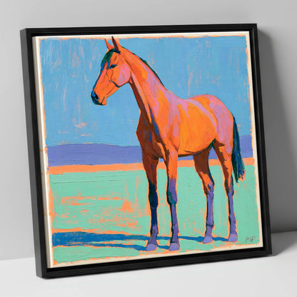 Vibrant Orange Horse Portrait horse breed canvas wall art in black frame
