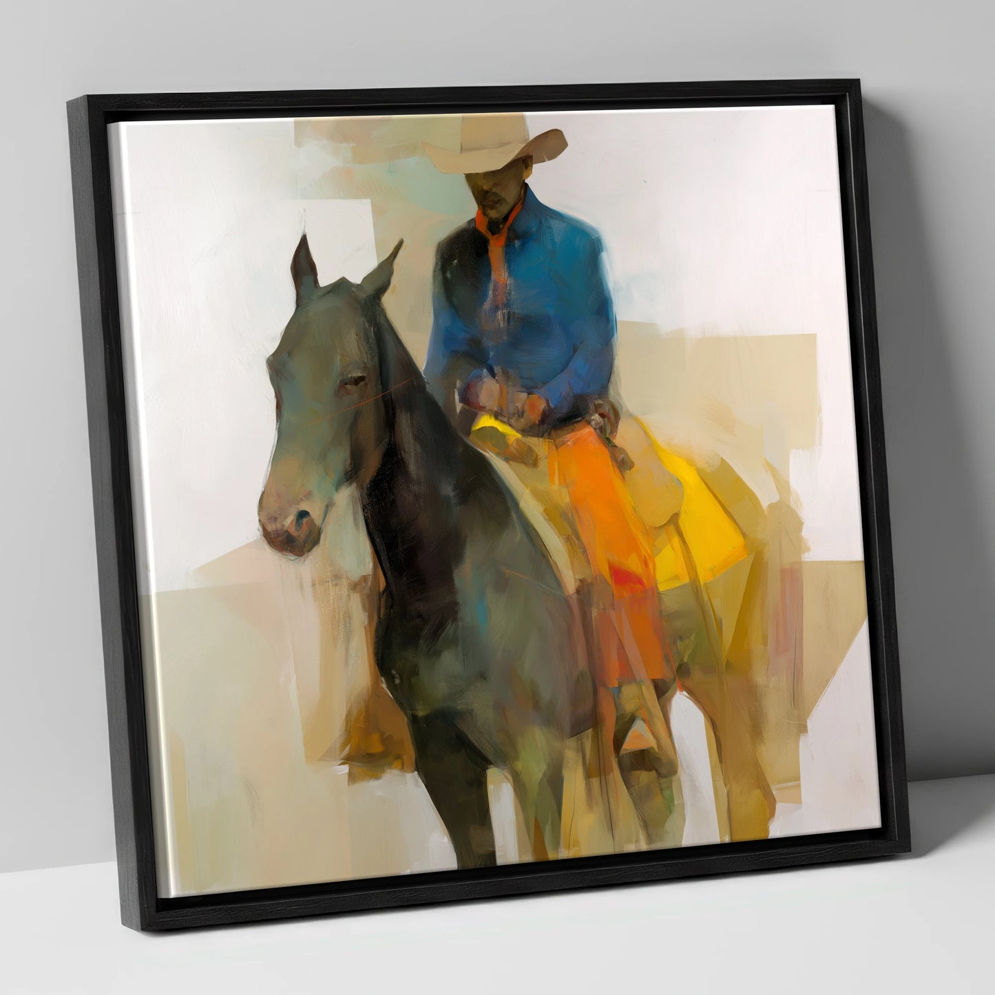Painted Desert Rider western horse canvas wall art in black frame