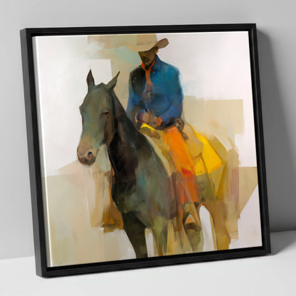 Painted Desert Rider western horse canvas wall art in black frame