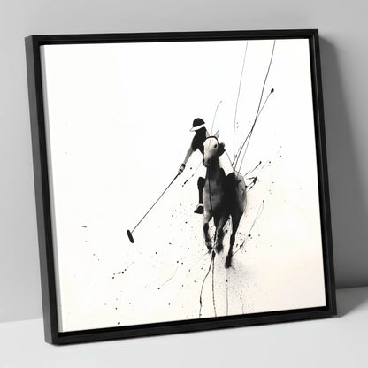 Ethereal Polo Silhouette polo horse canvas wall art in black frame