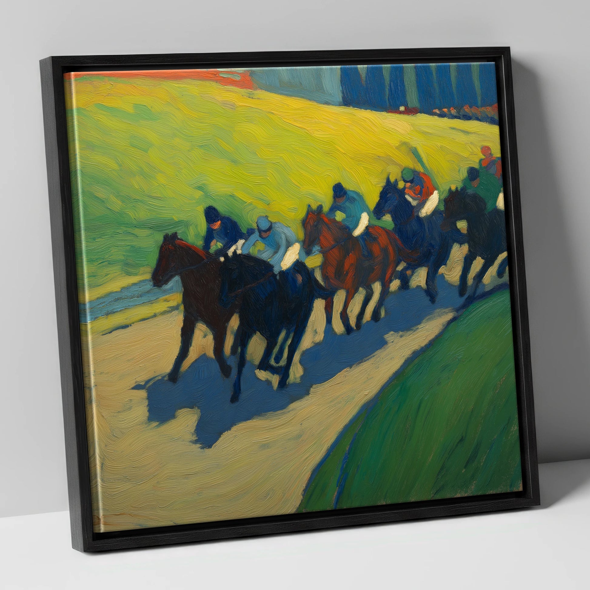 The Final Furlong racing horse canvas wall art in black frame