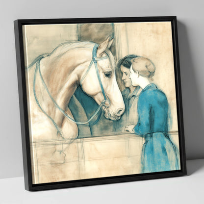 A Gentle Exchange horse & rider canvas wall art in black frame