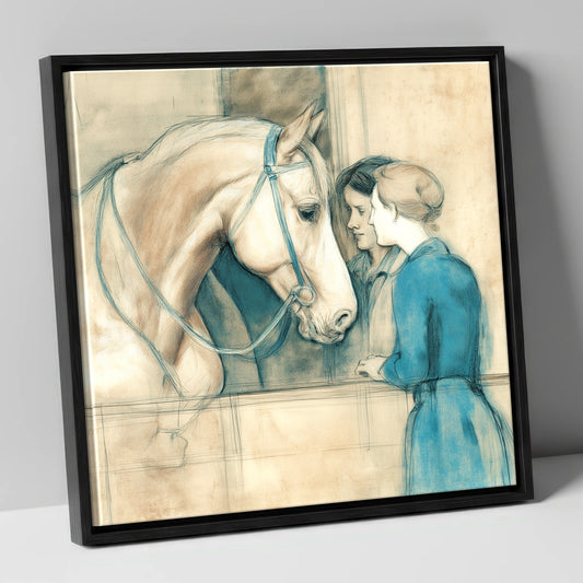 A Gentle Exchange horse & rider canvas wall art in black frame