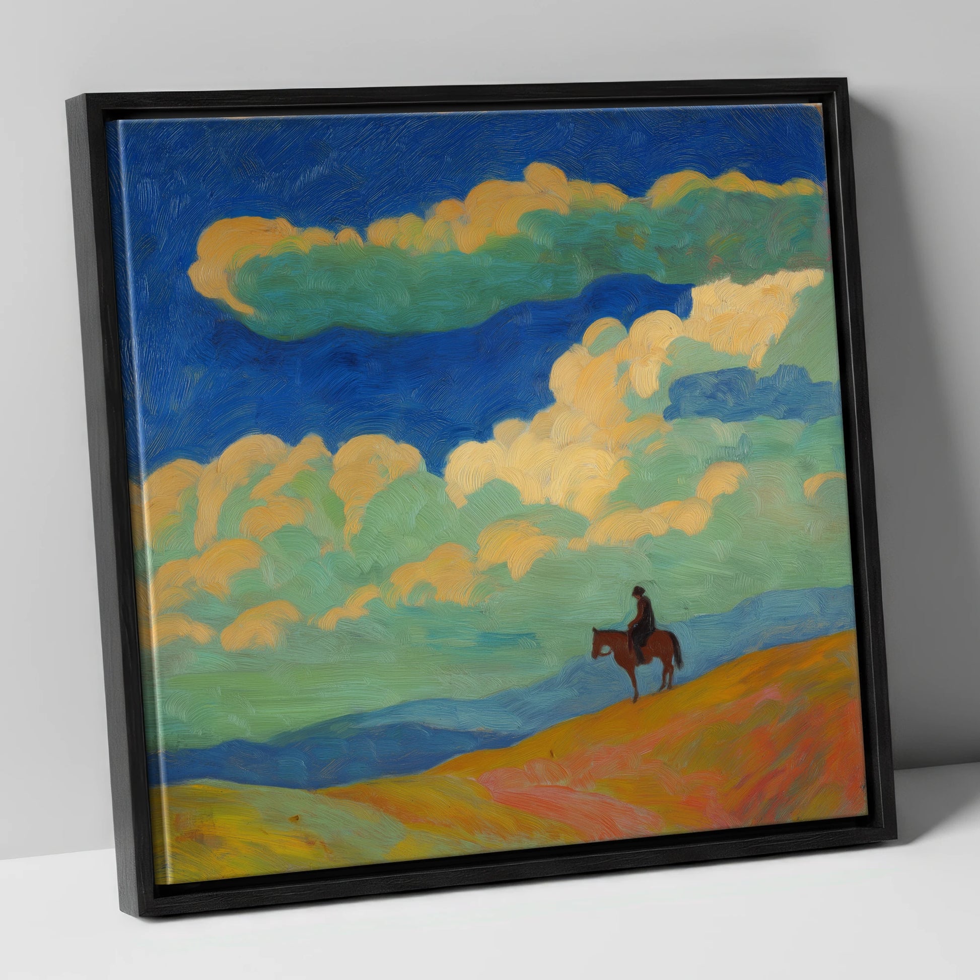 Beneath the Vibrant Heavens horse landscape canvas wall art in black frame