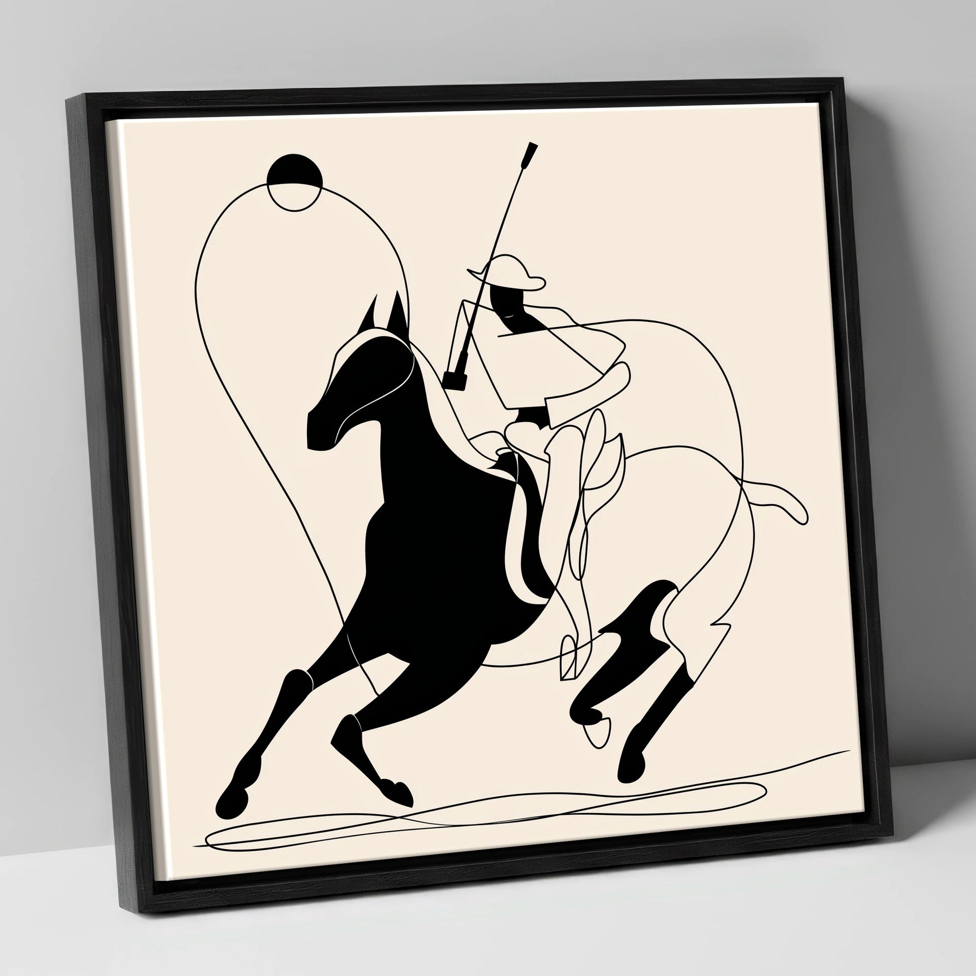 The Polo Swing polo horse canvas wall art in black frame