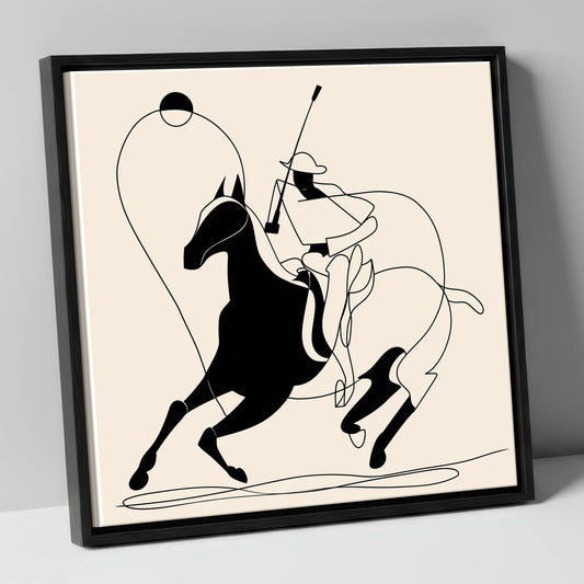 The Polo Swing polo horse canvas wall art in black frame