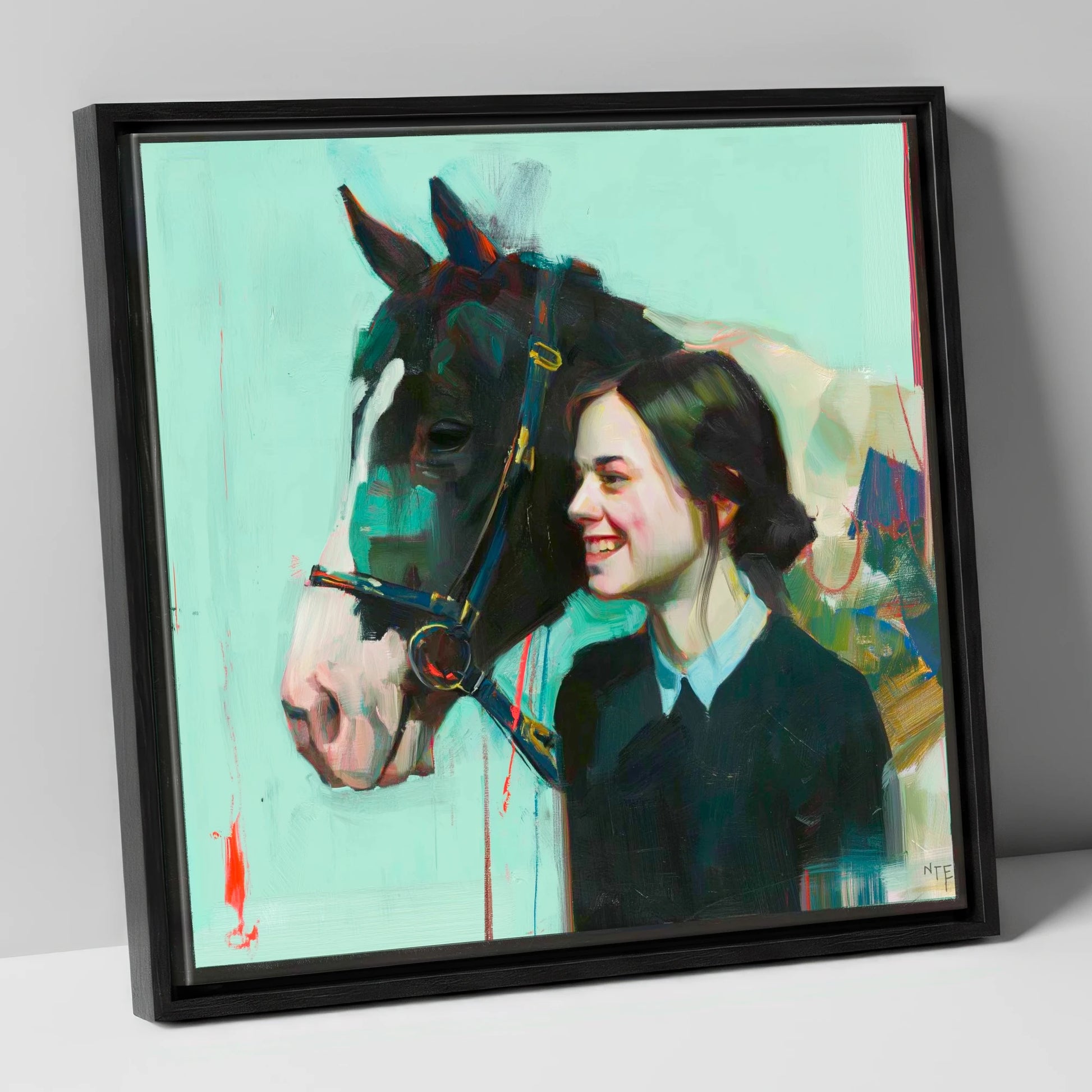 A Shared Understanding horse & rider canvas wall art in black frame