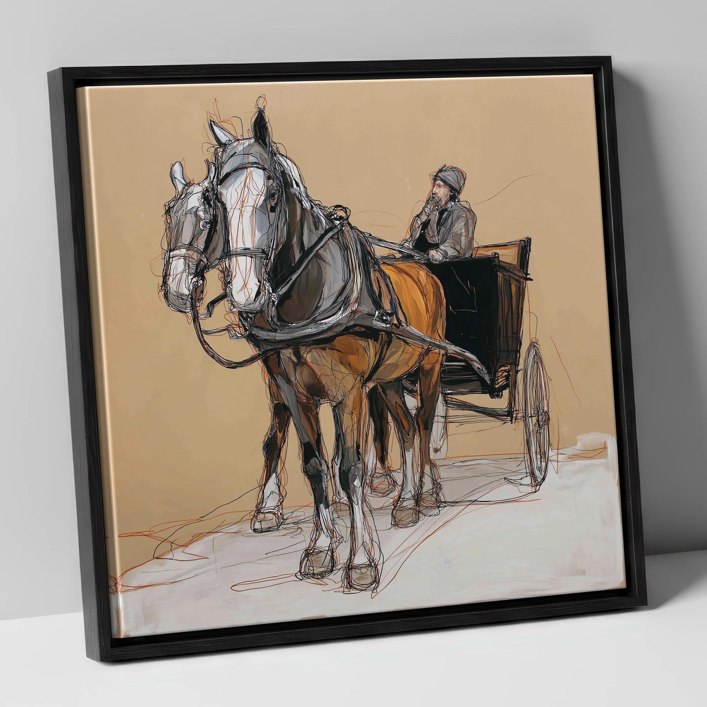 The Coachman's Team working horse canvas wall art in black frame
