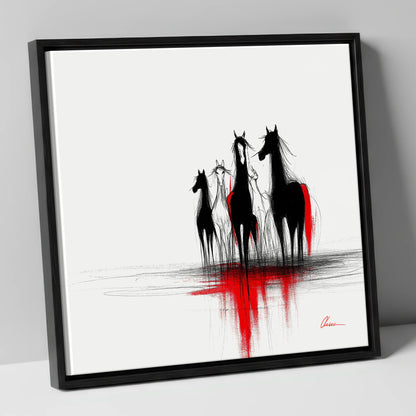 Shadows in Scarlet wild horses canvas wall art in black frame