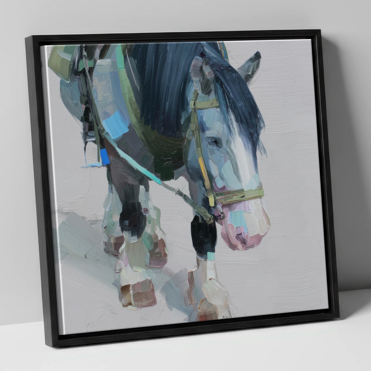 Quiet Strength horse breed canvas wall art in black frame