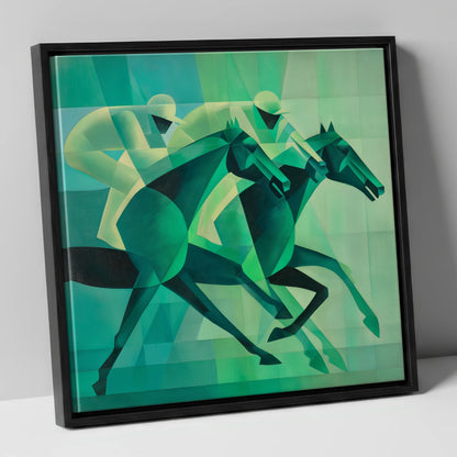 Emerald Racing Pace racing horse canvas wall art in black frame