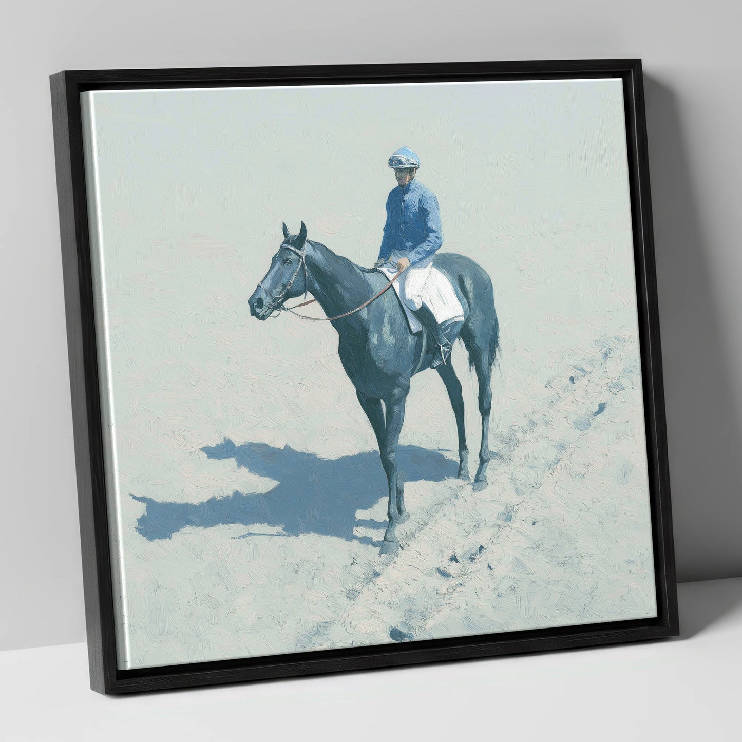 Dawn on the Gallops racing horse canvas wall art in black frame