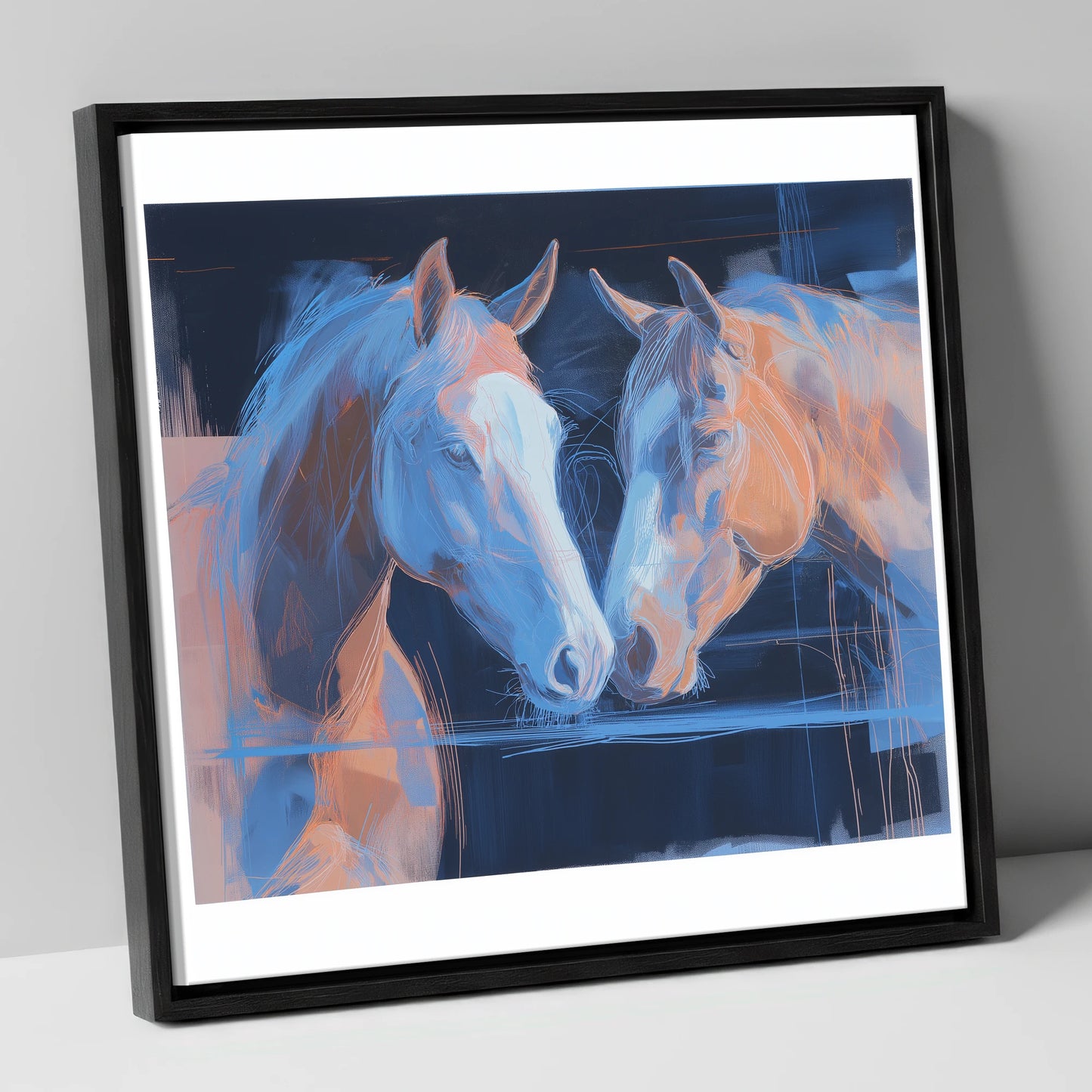Quiet Communion horse portrait canvas wall art in black frame