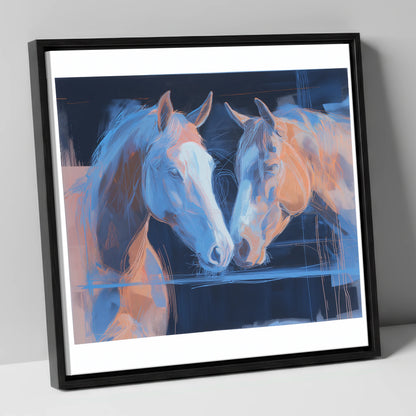 Quiet Communion horse portrait canvas wall art in black frame