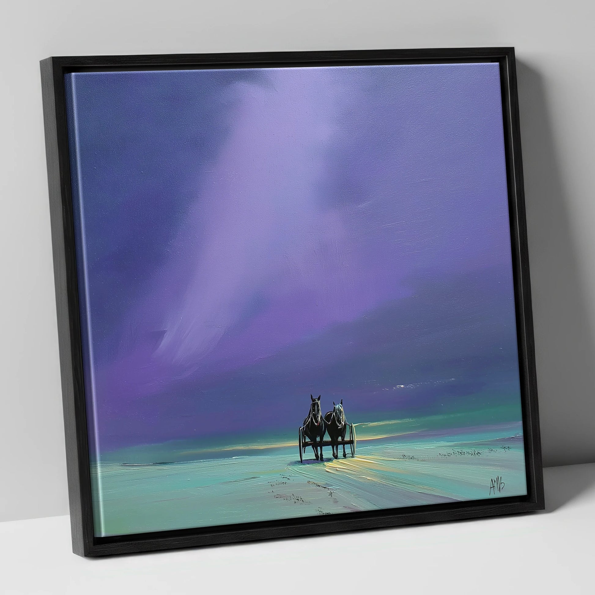 Twilight Harness working horse canvas wall art in black frame