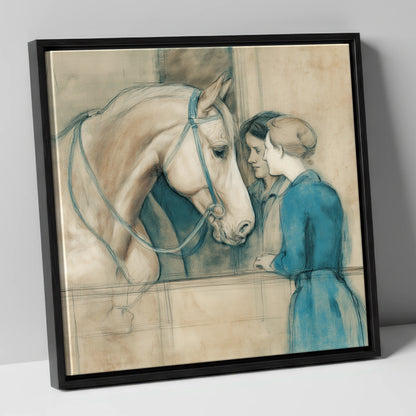 A Gentle Exchange horse & rider canvas wall art in black frame