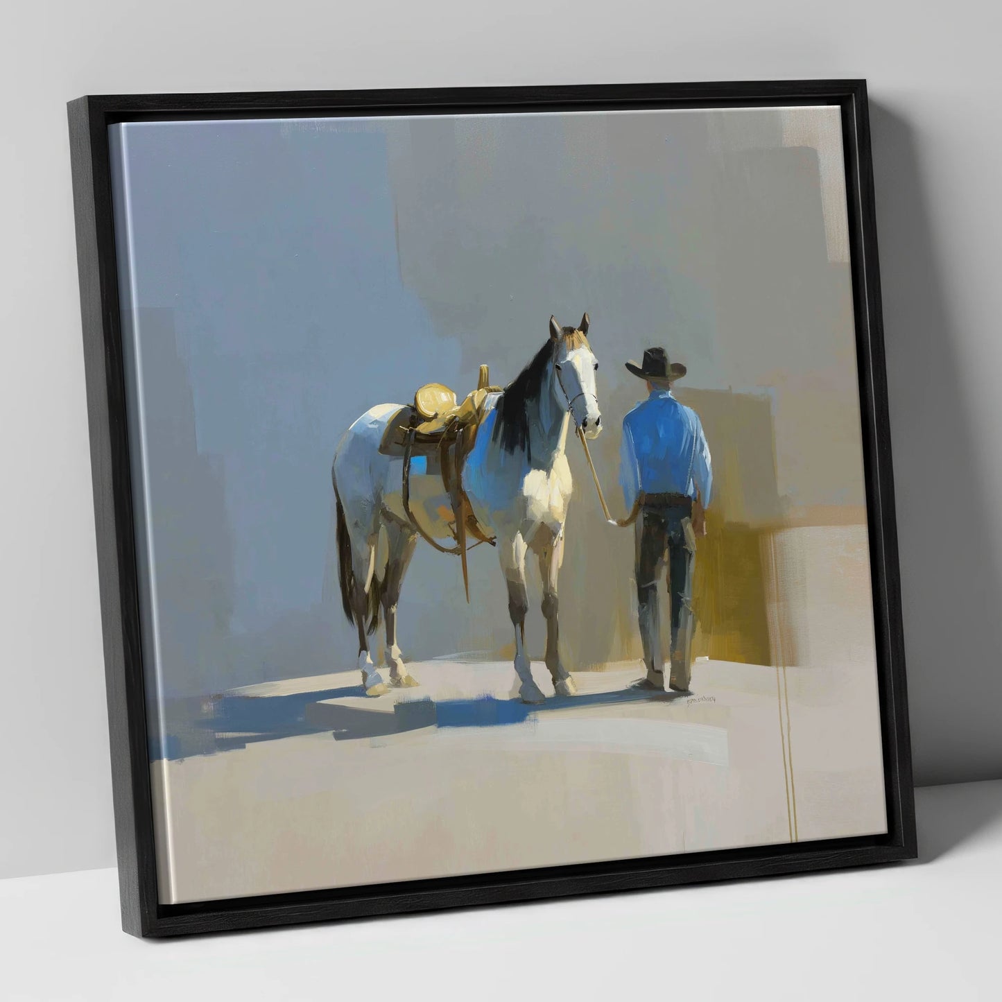 Quiet Western Partnership western horse canvas wall art in black frame