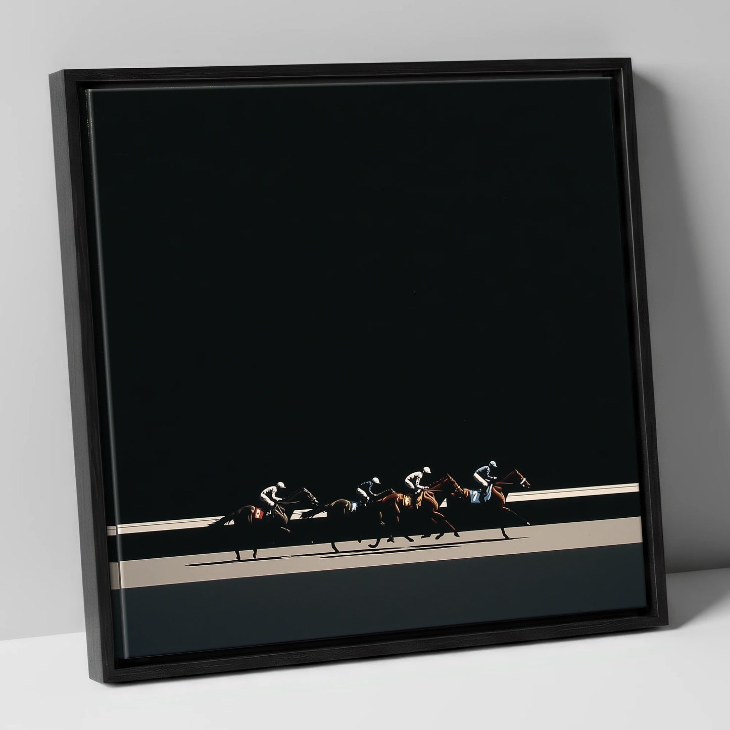The Midnight Gallop racing horse canvas wall art in black frame