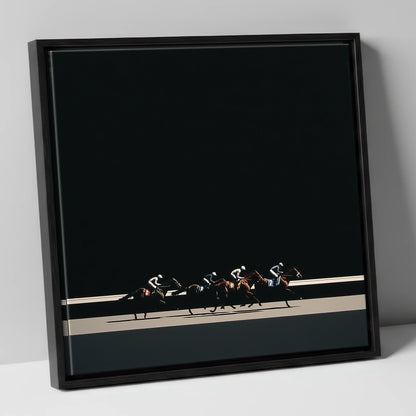 The Midnight Gallop racing horse canvas wall art in black frame