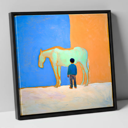 A Silent Understanding horse & rider canvas wall art in black frame