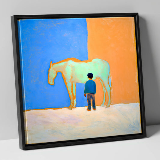 A Silent Understanding horse & rider canvas wall art in black frame