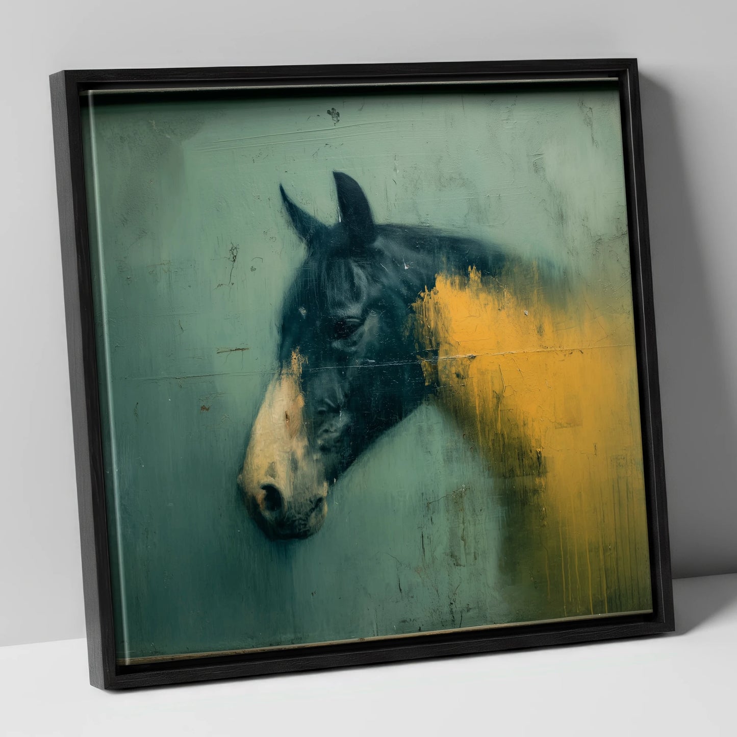 Moody Ochre Profile horse breed canvas wall art in black frame