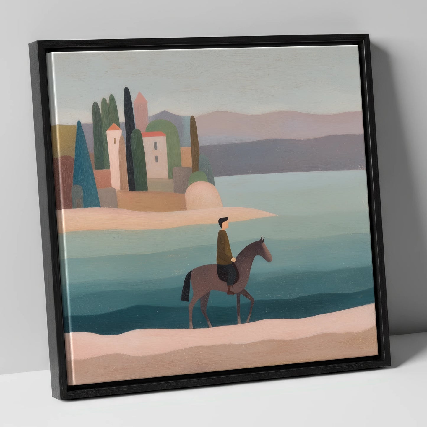 The Painted Shore beach horse canvas wall art in black frame