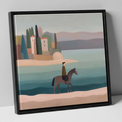 The Painted Shore beach horse canvas wall art in black frame