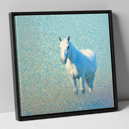 Luminous Azure Grey horse portrait canvas wall art in black frame