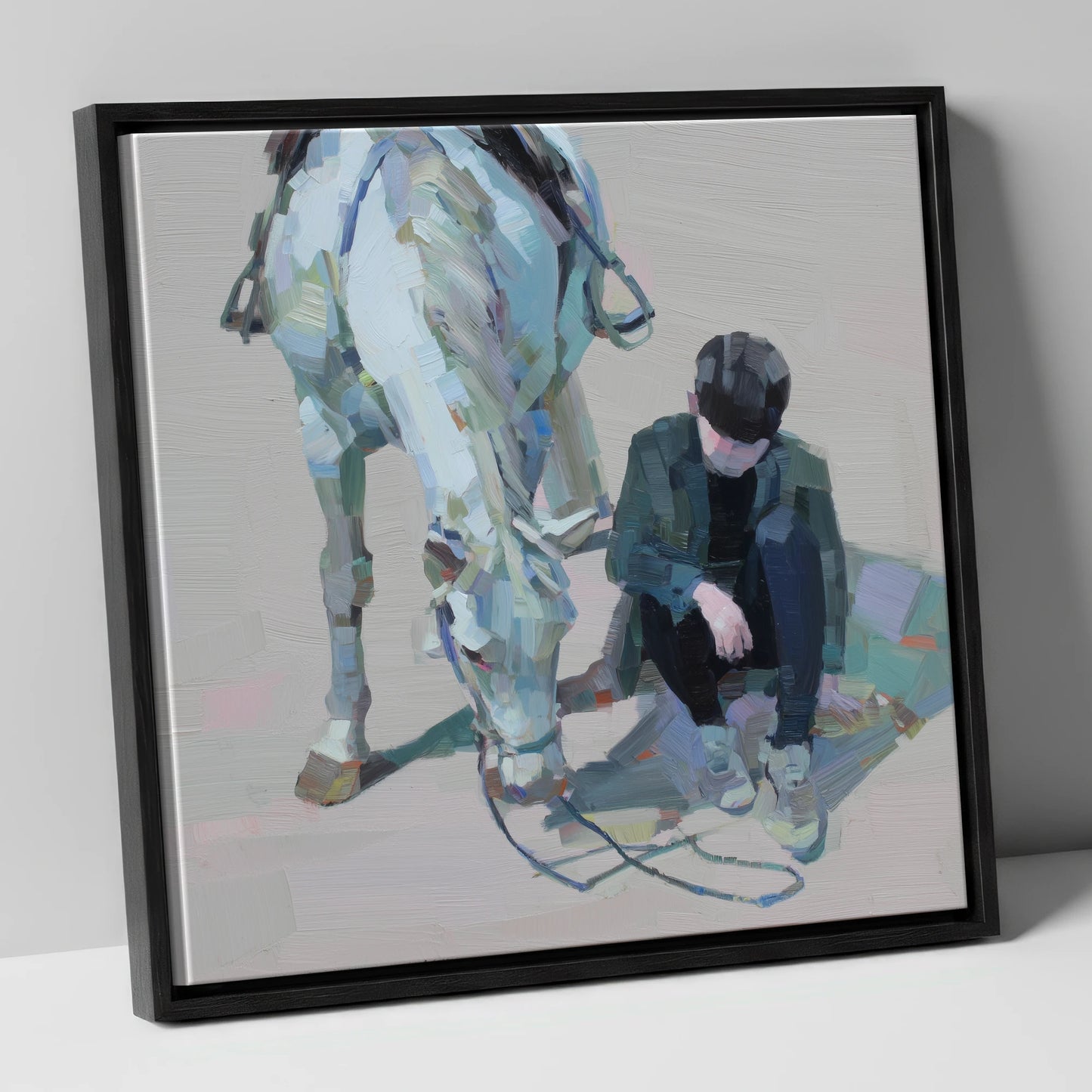 Shared Silence horse & rider canvas wall art in black frame