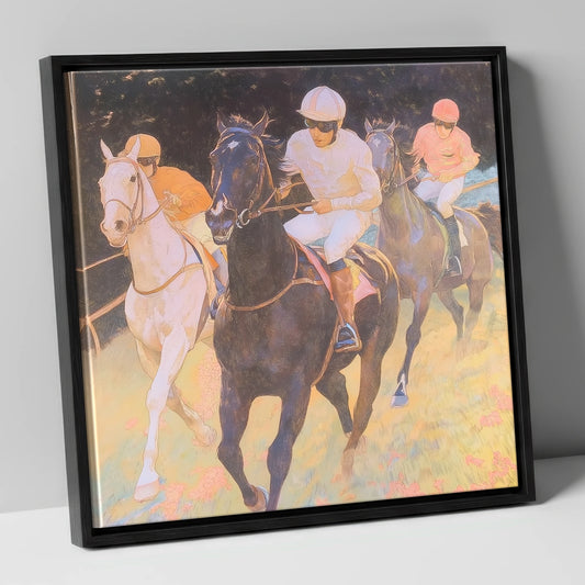 The Luminous Furlong racing horse canvas wall art in black frame