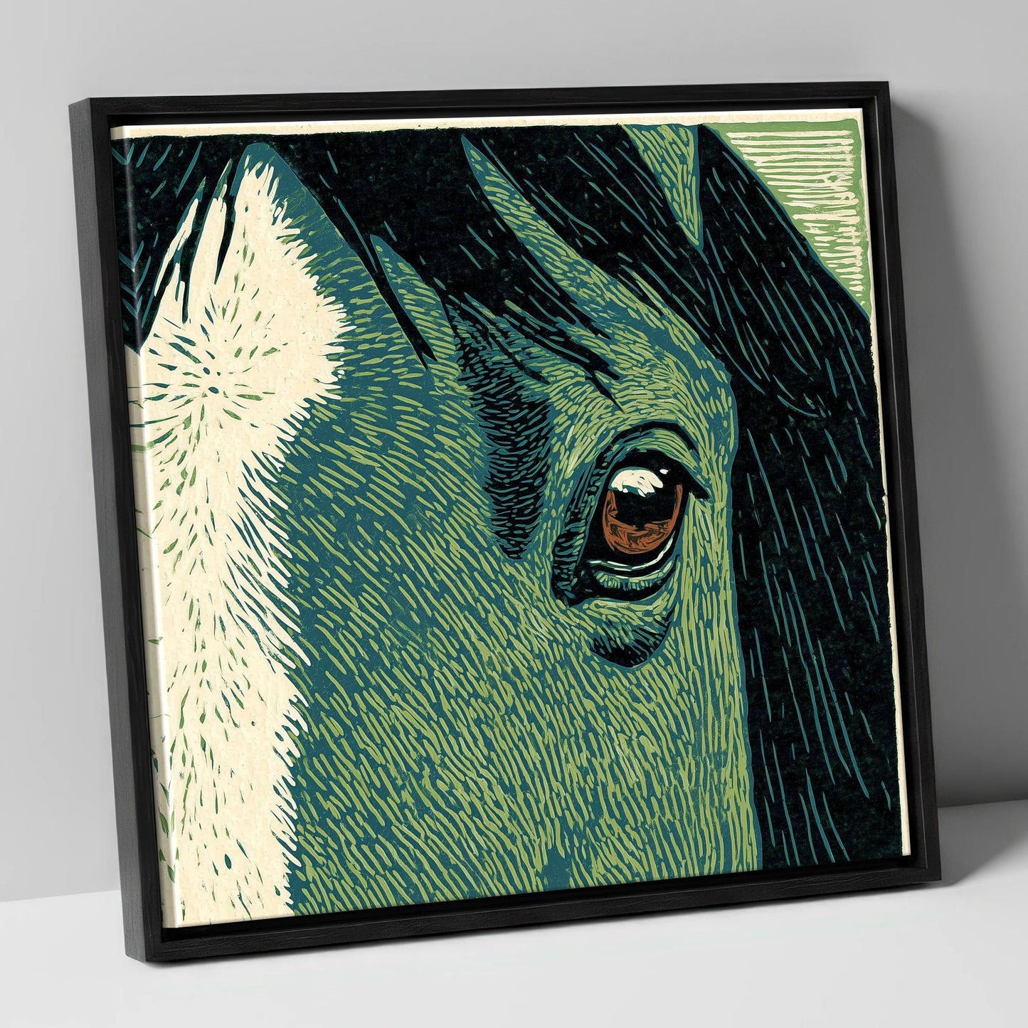 The Watchful Gaze horse portrait canvas wall art in black frame