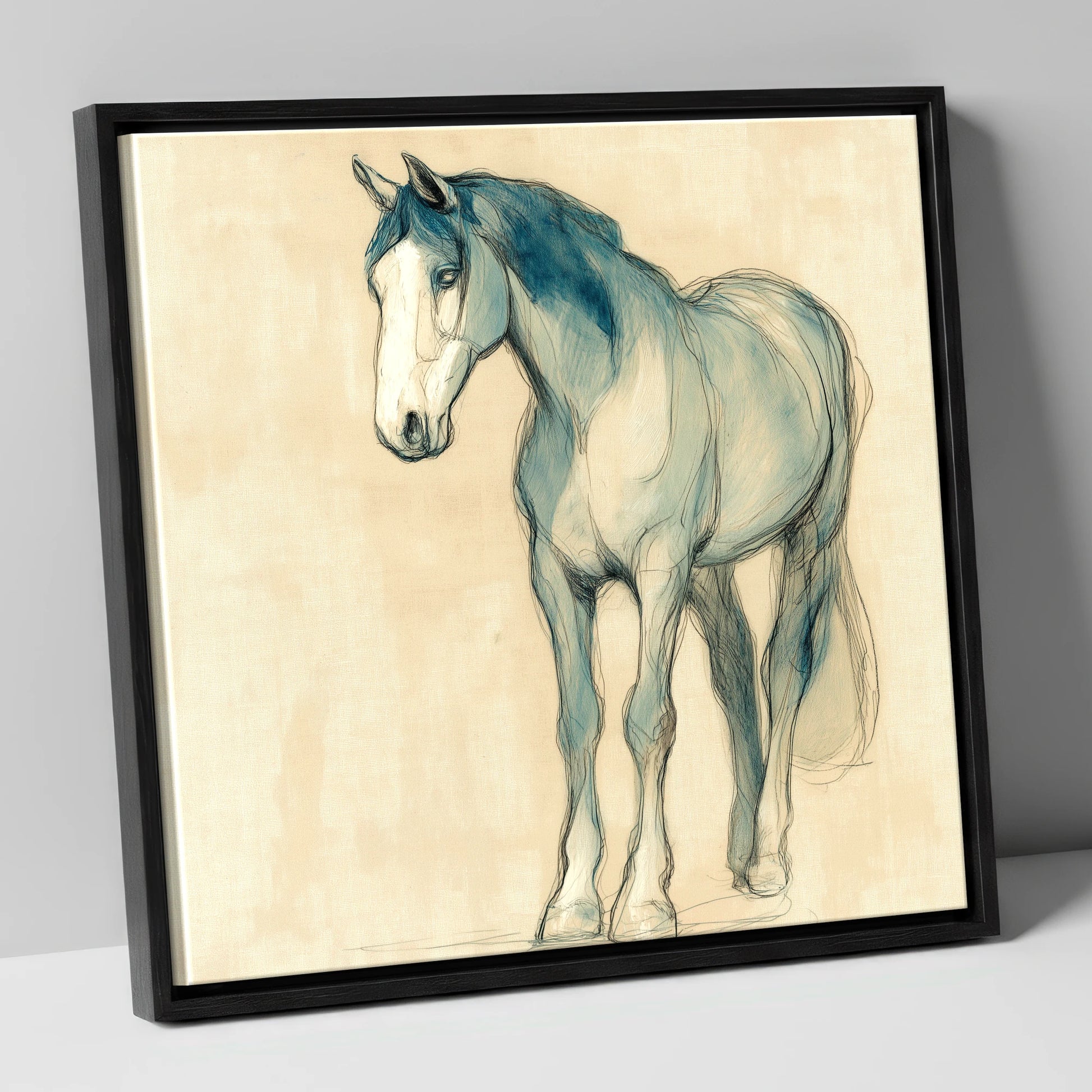 Azure Equine Sketch horse portrait canvas wall art in black frame