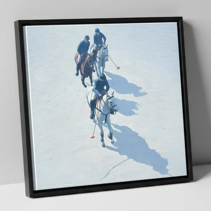 The Long Shadow Chukka polo horse canvas wall art in black frame