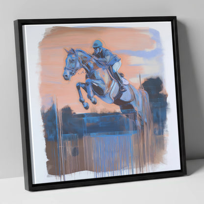 Cobalt Clearance show jumping horse canvas wall art in black frame