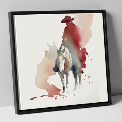 The Crimson Rider western horse canvas wall art in black frame