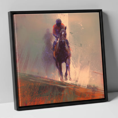 Surging Forward racing horse canvas wall art in black frame
