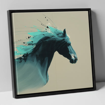 Teal Tempest horse breed canvas wall art in black frame
