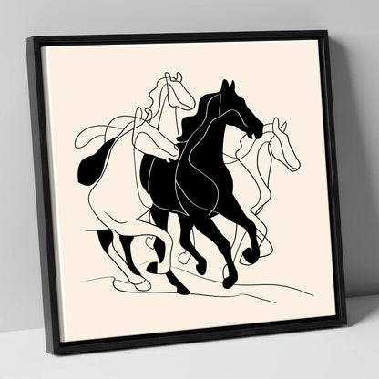 Synchronised Strides wild horses canvas wall art in black frame
