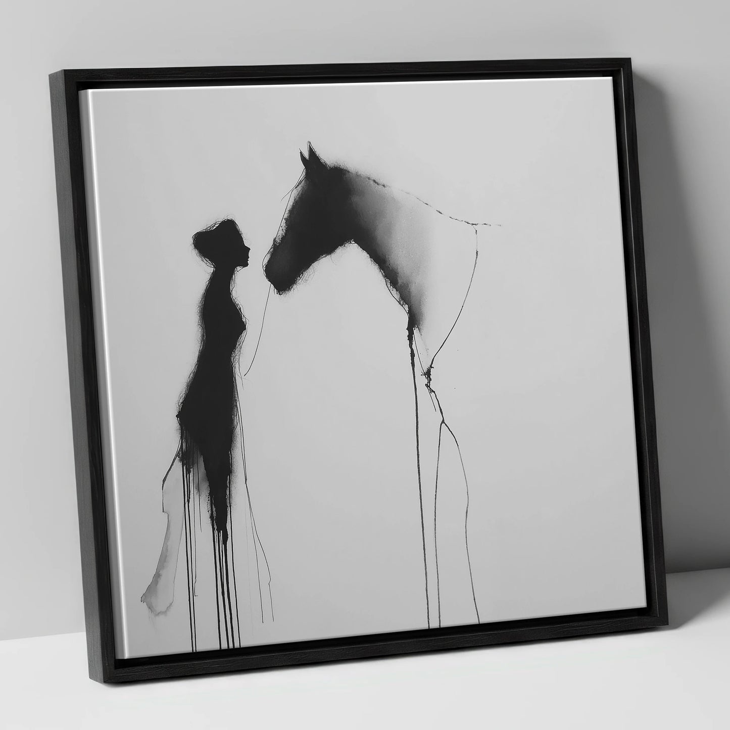The Unspoken Bond horse & rider canvas wall art in black frame