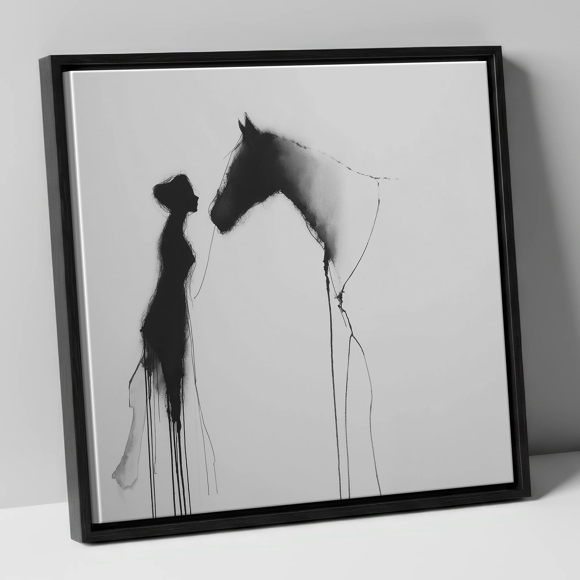 The Unspoken Bond horse & rider canvas wall art in black frame