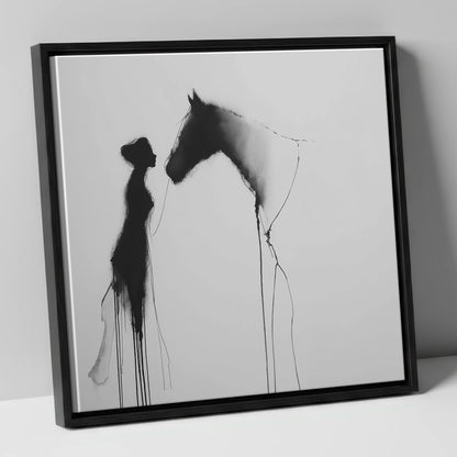 The Unspoken Bond horse & rider canvas wall art in black frame