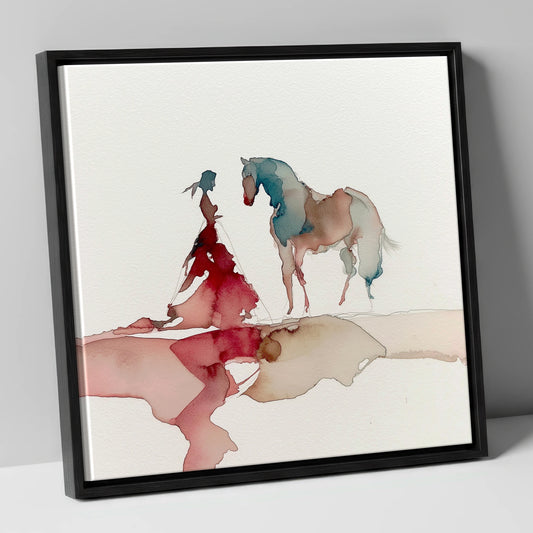 Ethereal Bond horse & rider canvas wall art in black frame