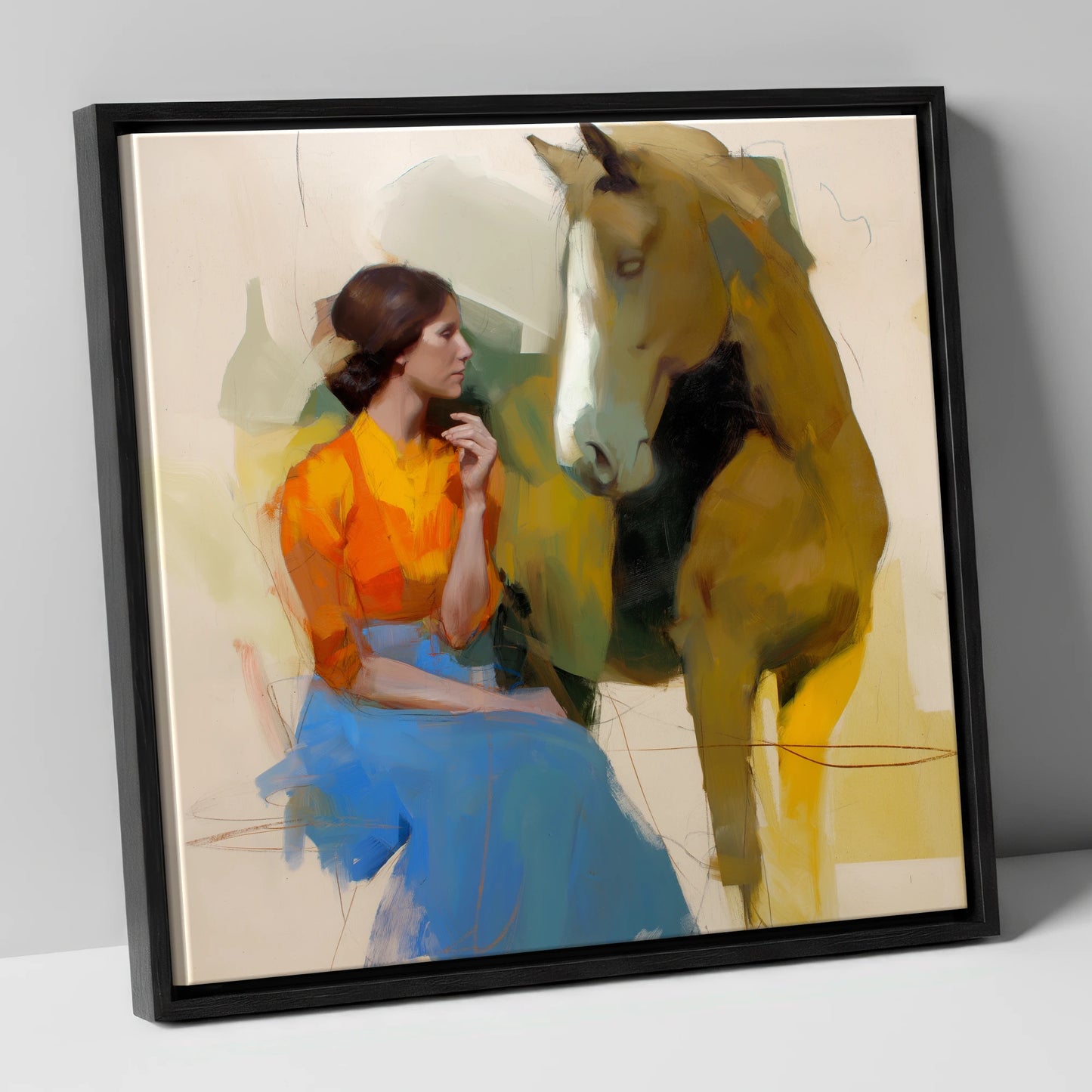 The Quiet Connection horse & rider canvas wall art in black frame