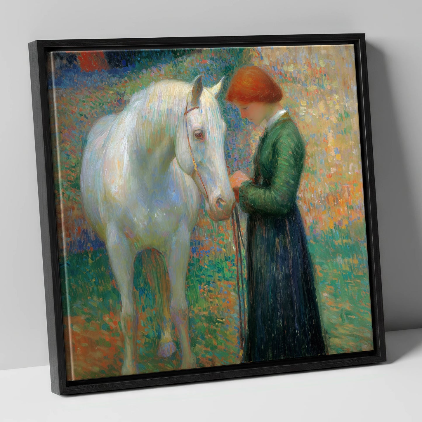 The Quiet Bond horse & rider canvas wall art in black frame