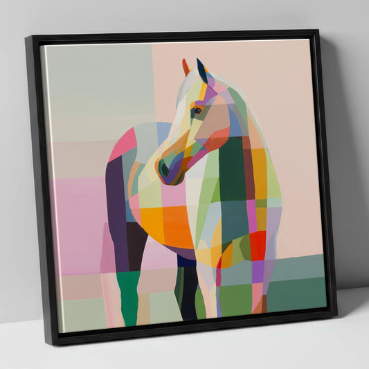 Vivid Equine Mosaic horse breed canvas wall art in black frame