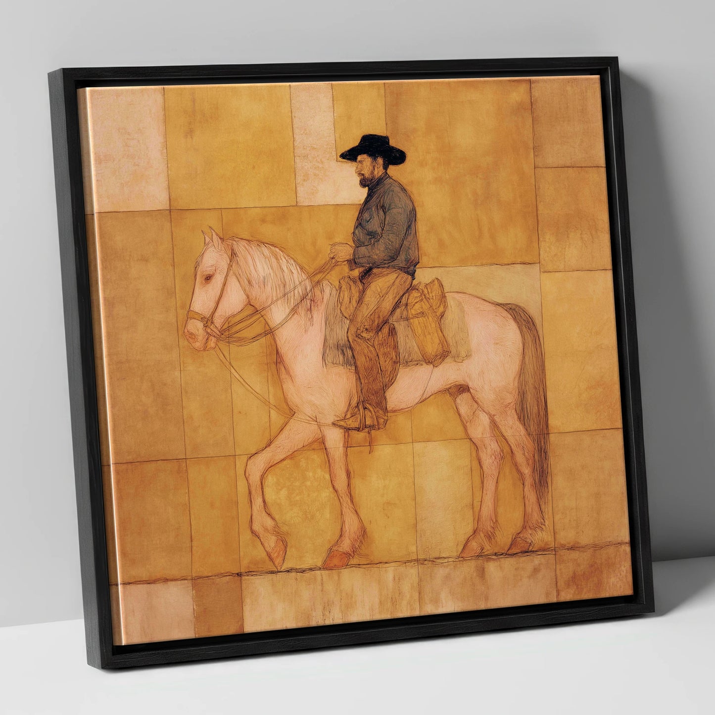 The Golden Trail western horse canvas wall art in black frame
