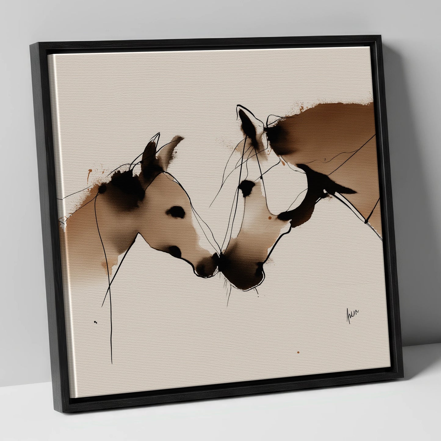 A Quiet Connection mare & foal canvas wall art in black frame