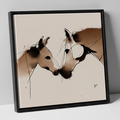A Quiet Connection mare & foal canvas wall art in black frame